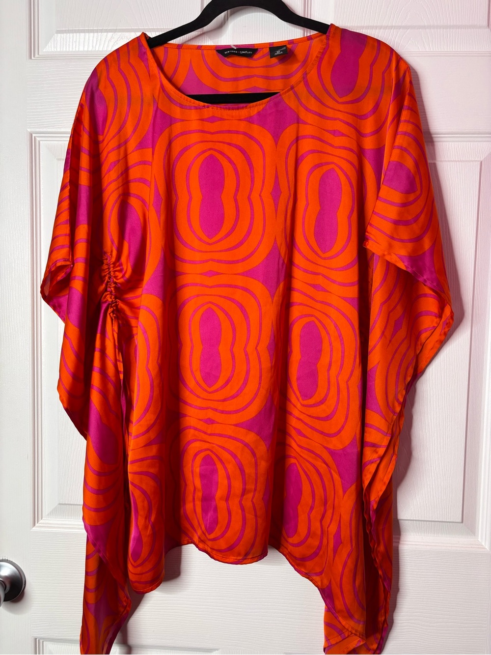 New York & Company Pink and Orange Geometric Silk Tunic